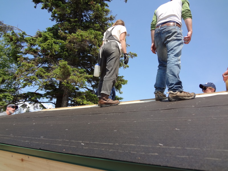 Tar paper covers drip edge on eave sides