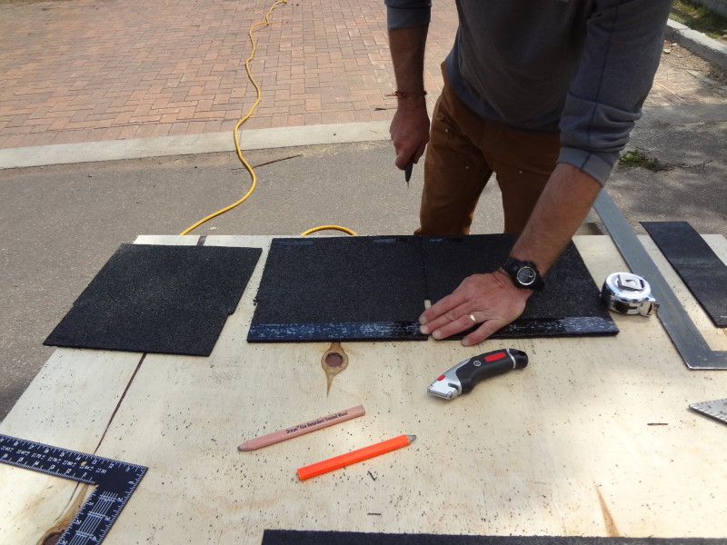 Cutting the ridge cap shingles