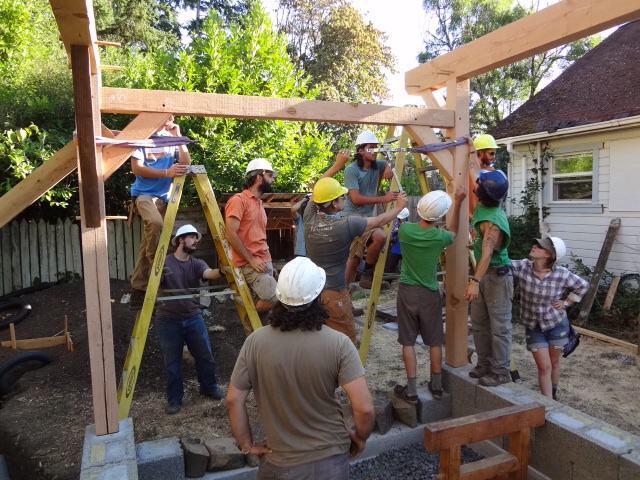Beam and knee braces in place. Tightening the frame.