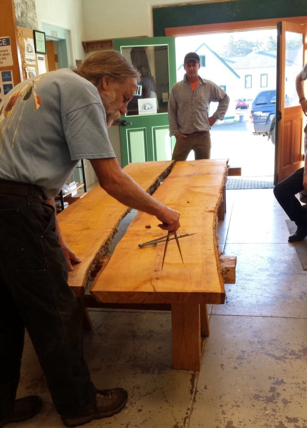Using a marking gauge to draw the circle for the seat.